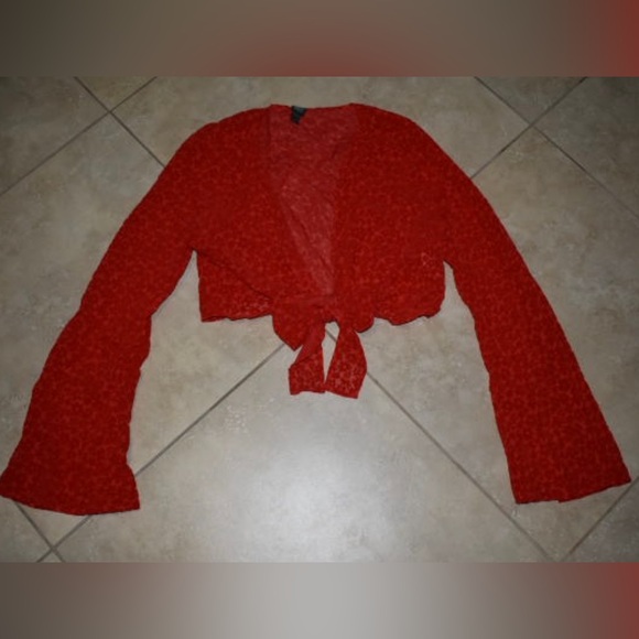 Wild Fable Velvet Floral Retro Cross Tie Crop Top Cardigan Size Large - Picture 1 of 7